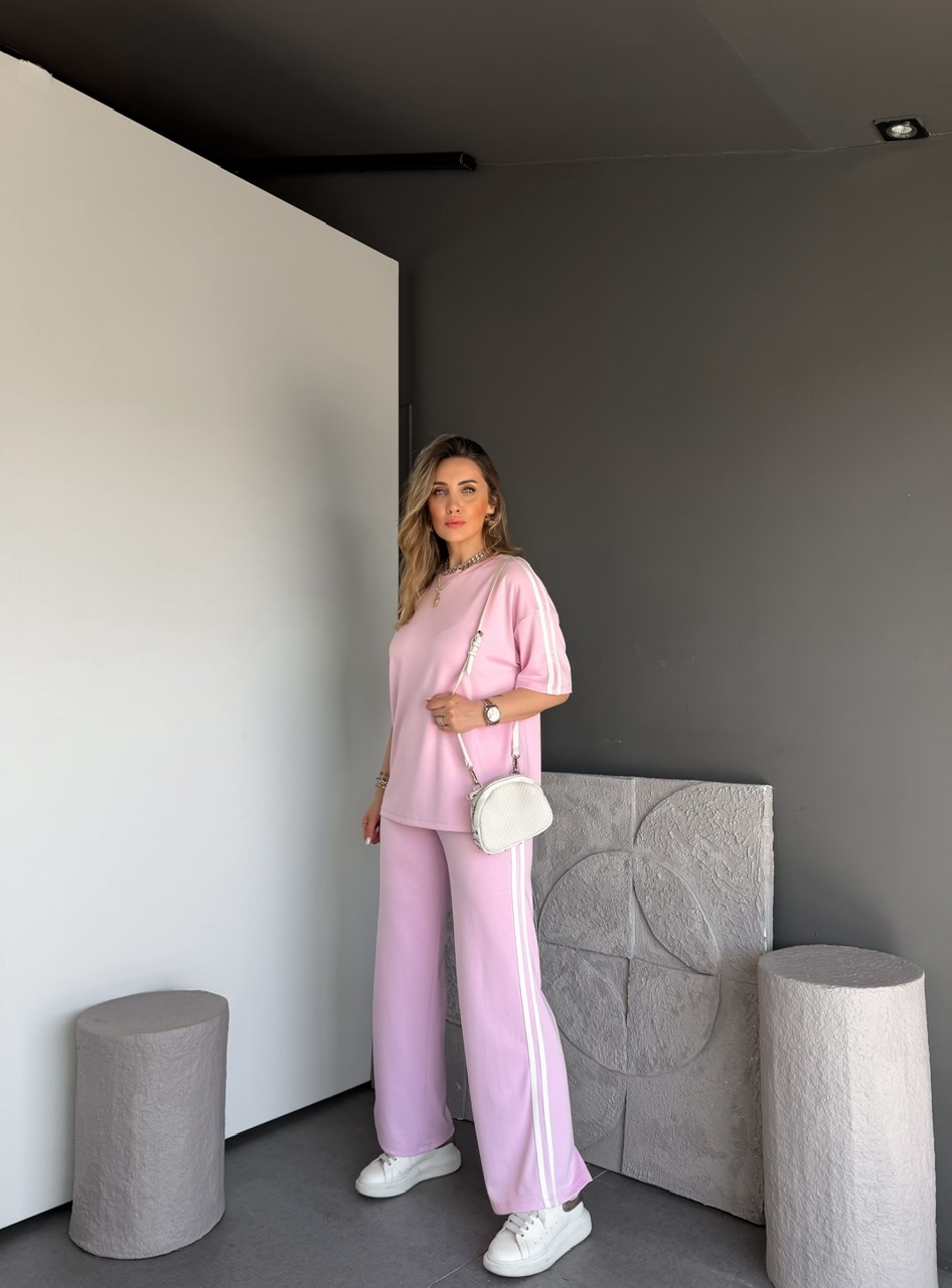 Pembe Beyaz Biyeli Modal Basic Takım