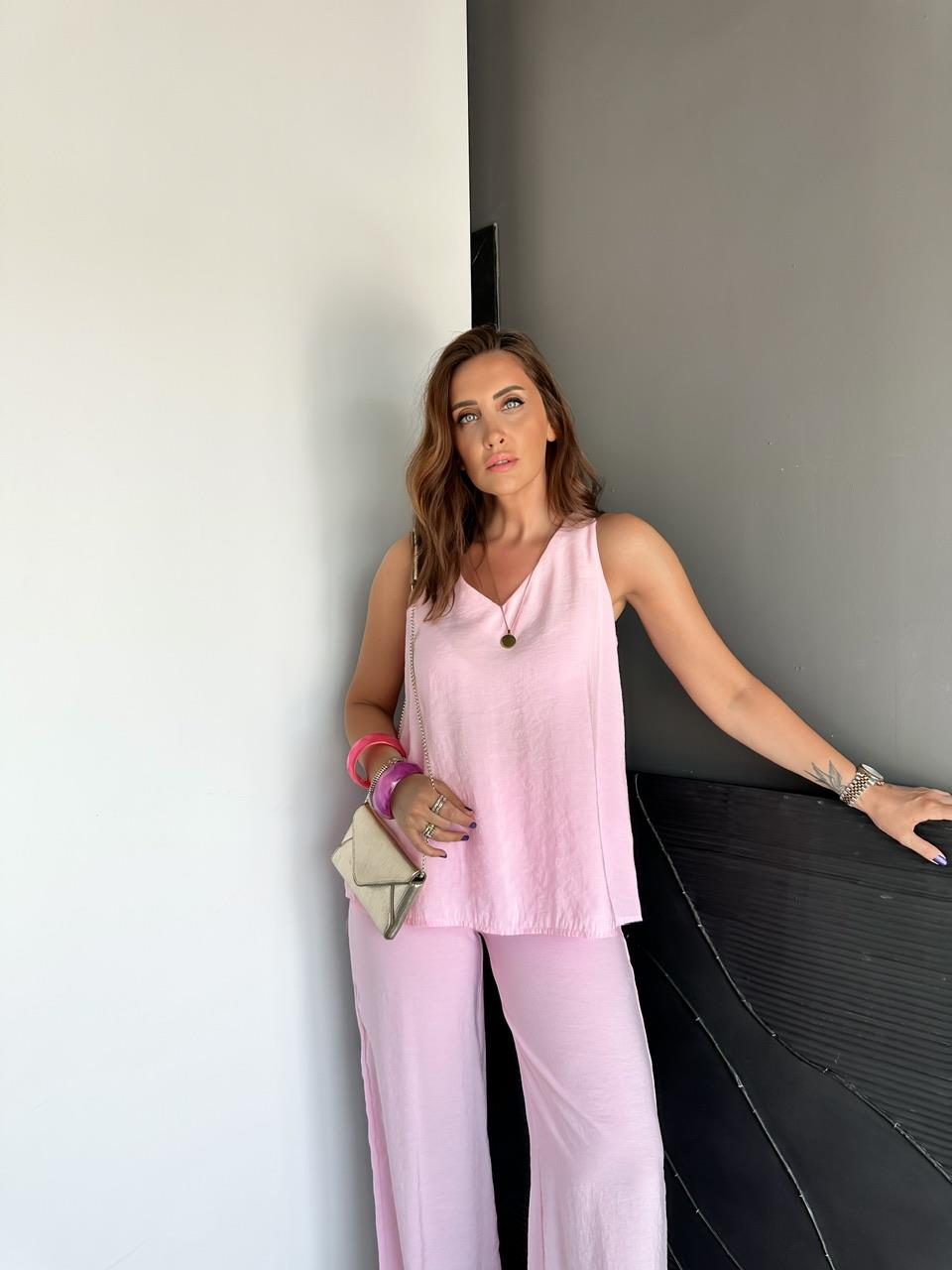 Pembe Bluz Pantolon Soft Takım