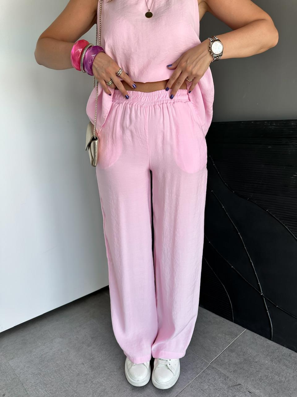 Pembe Bluz Pantolon Soft Takım
