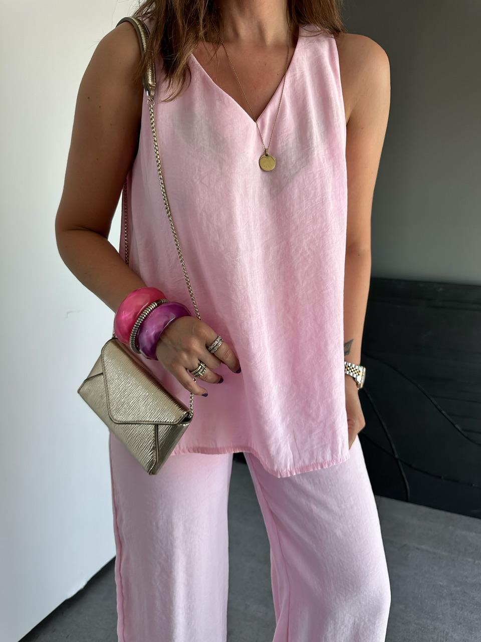 Pembe Bluz Pantolon Soft Takım