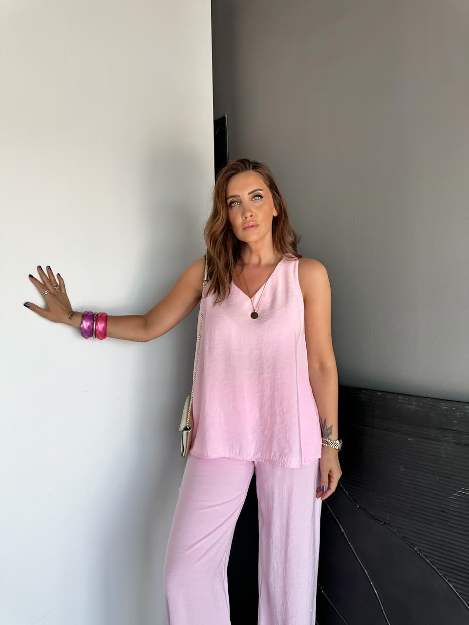 Pembe Bluz Pantolon Soft Takım