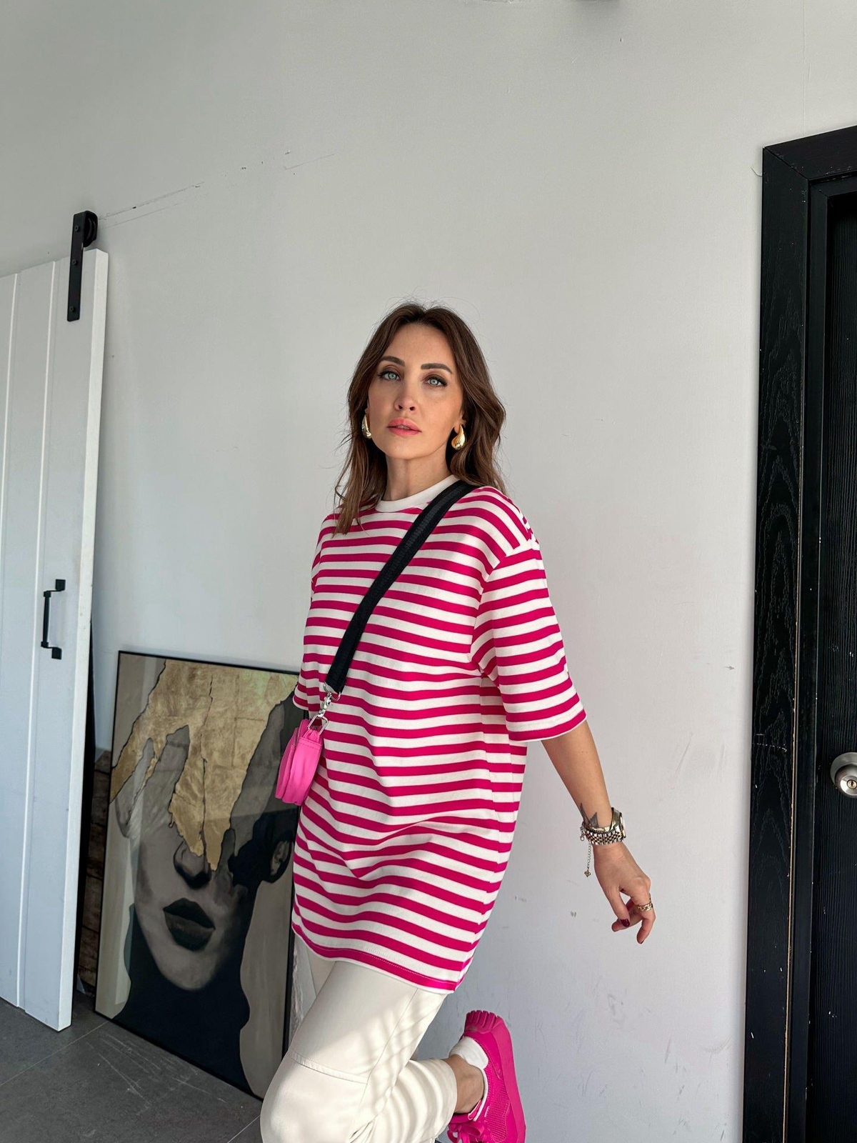Pembe Çizgili Cotton Tshirt