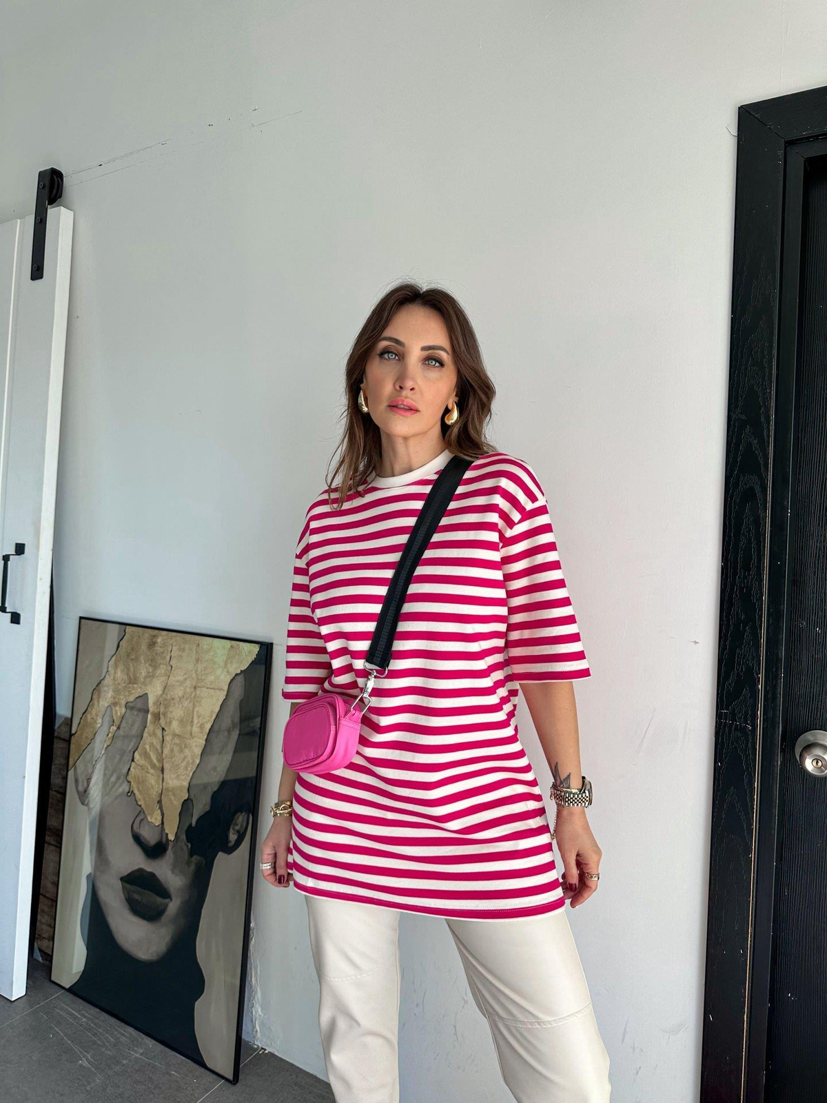 Pembe Çizgili Cotton Tshirt