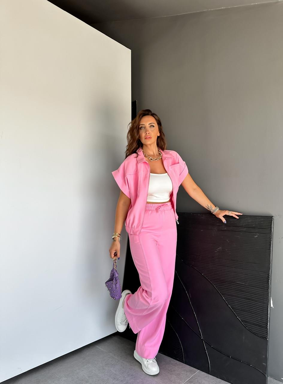 Pembe Dikişli Premium Casual Takım