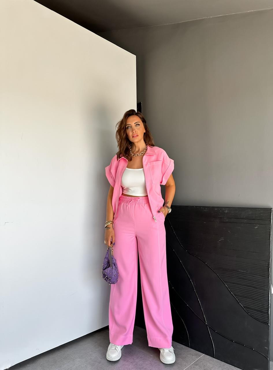 Pembe Dikişli Premium Casual Takım