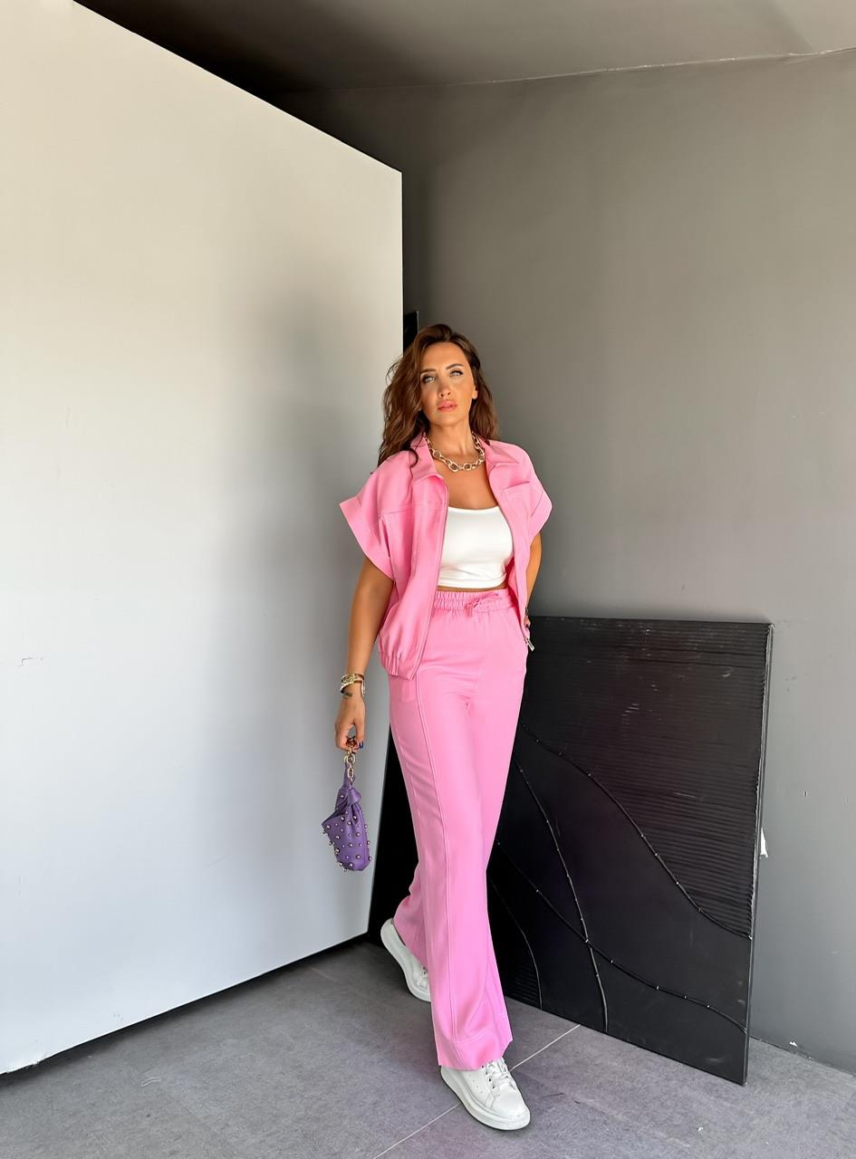 Pembe Dikişli Premium Casual Takım
