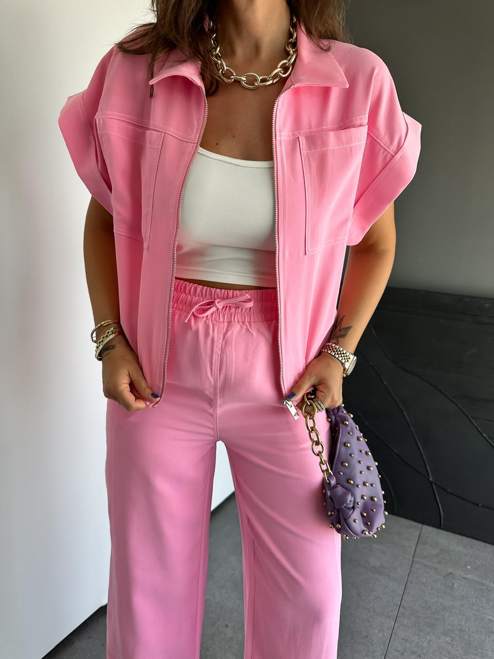 Pembe Dikişli Premium Casual Takım