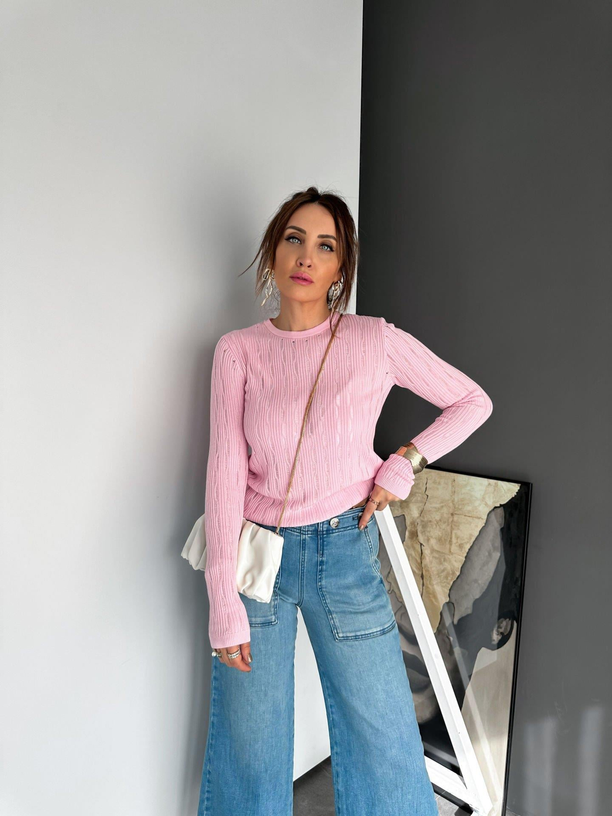 Pembe Dokulu İnce Triko