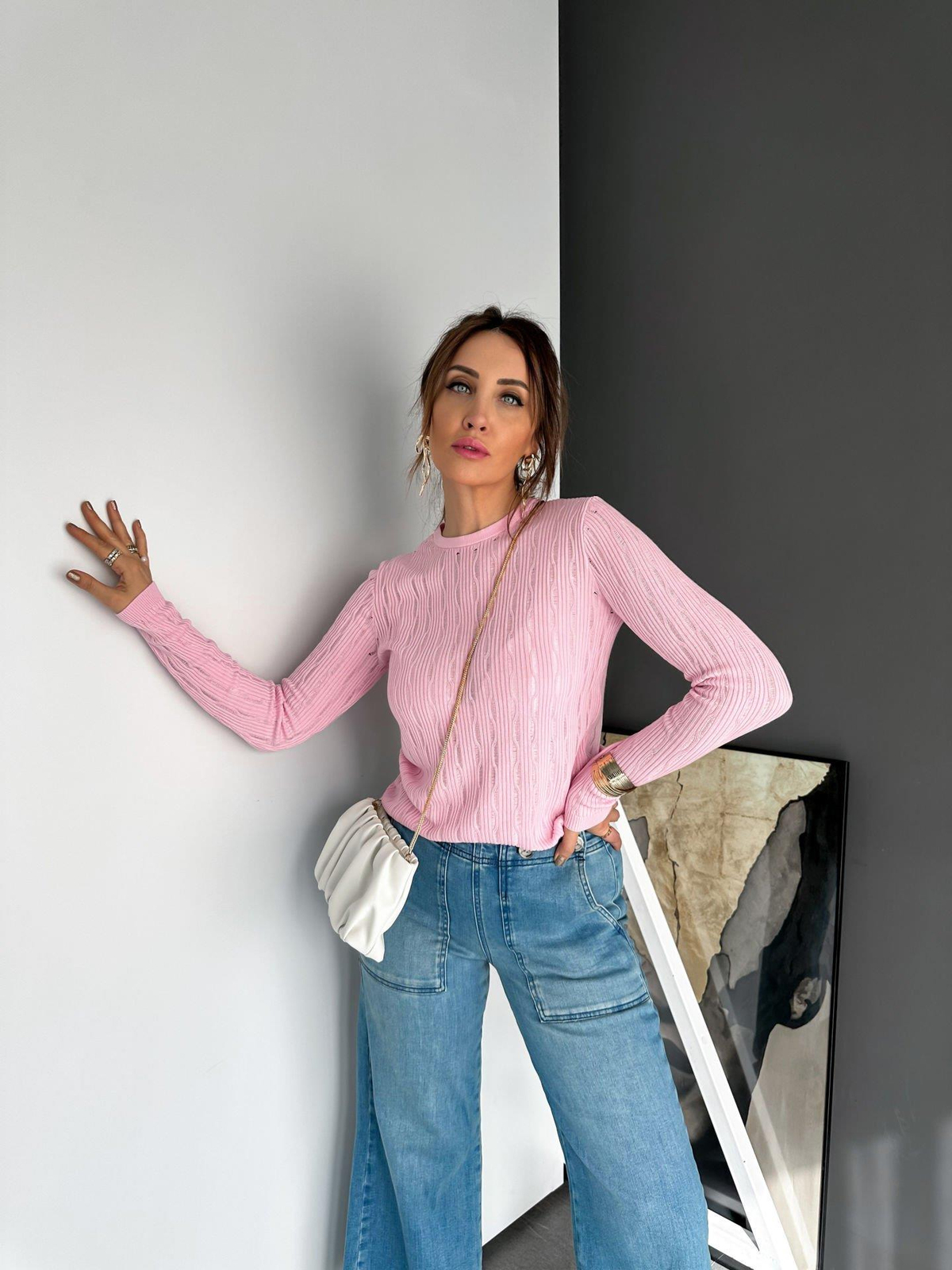 Pembe Dokulu İnce Triko