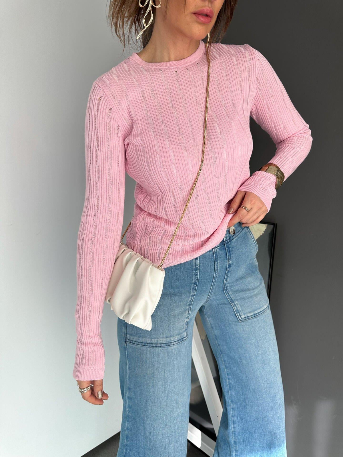 Pembe Dokulu İnce Triko
