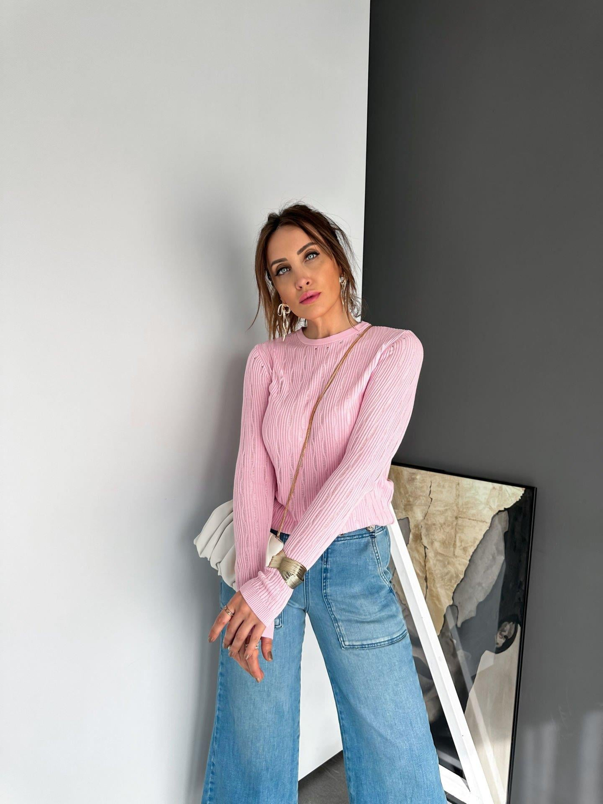 Pembe Dokulu İnce Triko