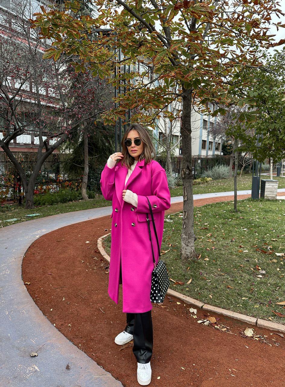 Pembe Dört Düğme Kaşe Kaban