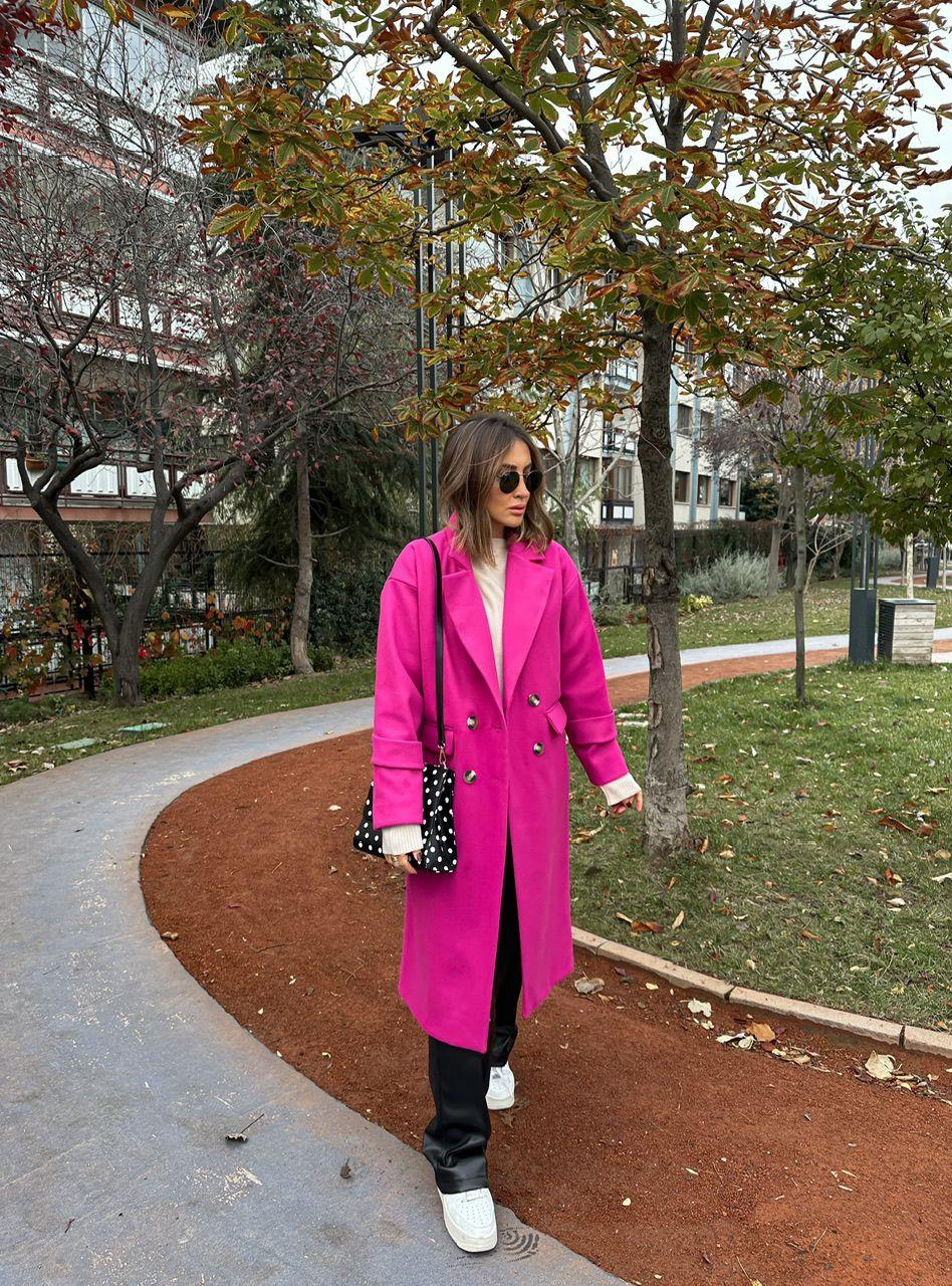 Pembe Dört Düğme Kaşe Kaban