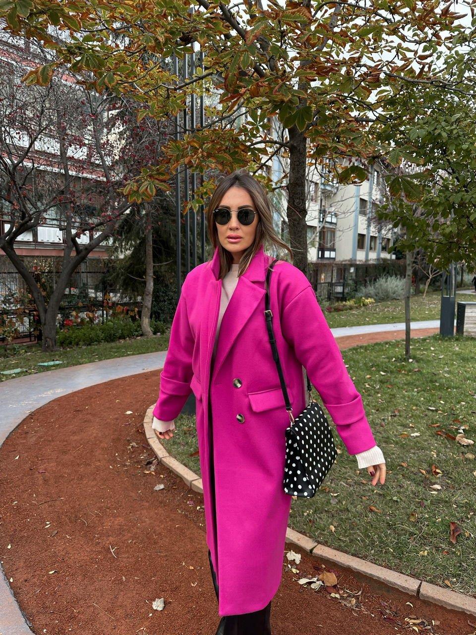 Pembe Dört Düğme Kaşe Kaban