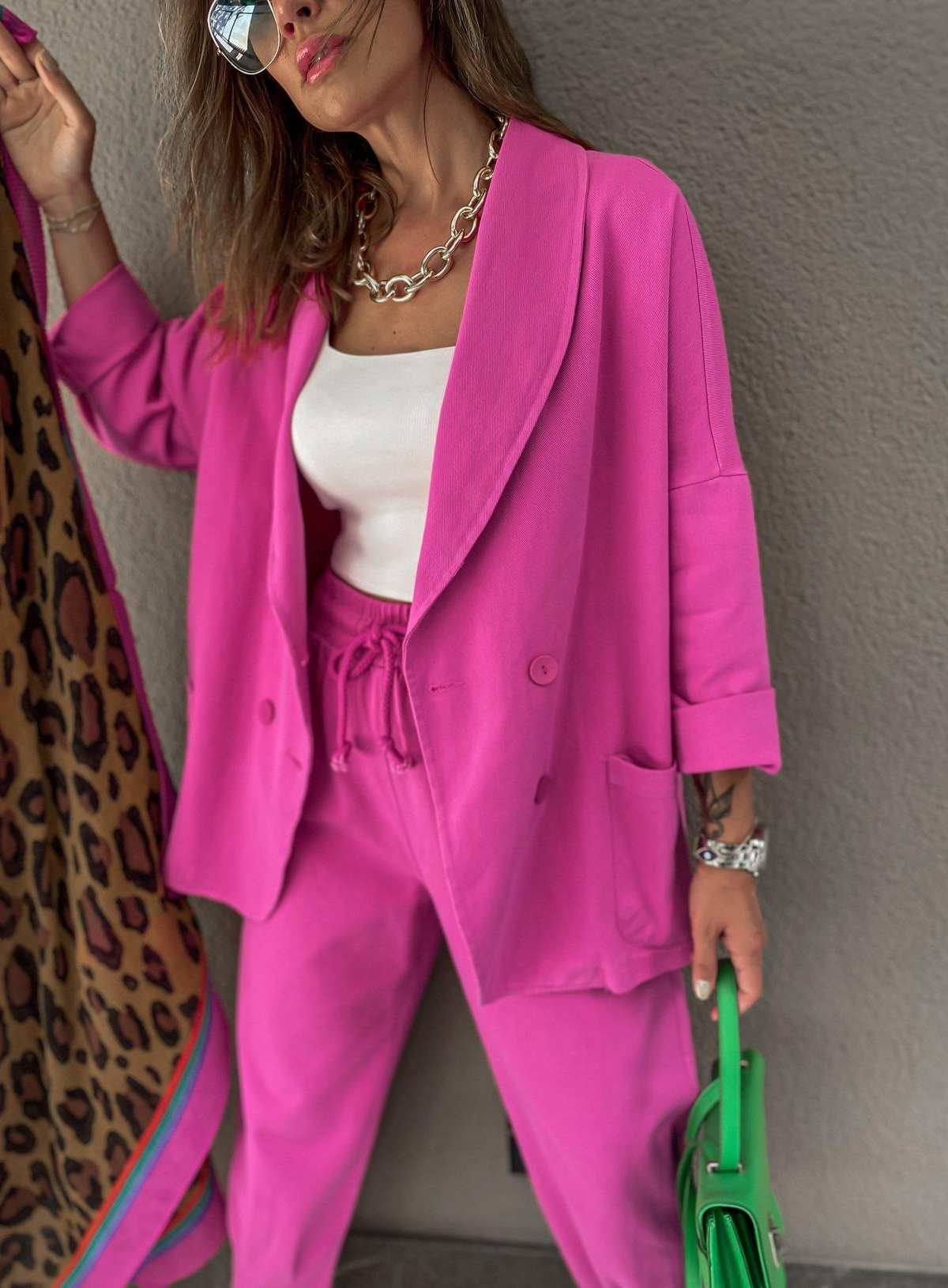 Pembe Dört Düğmeli Gabardin Ceket