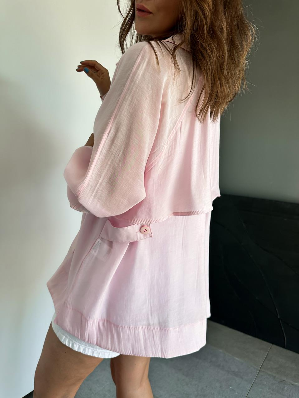 Pembe Düğmeli Salaş Tasarım Gömlek