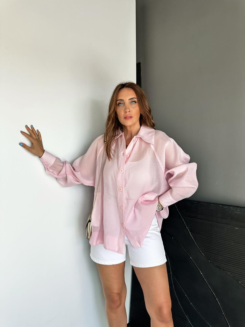 Pembe Düğmeli Salaş Tasarım Gömlek