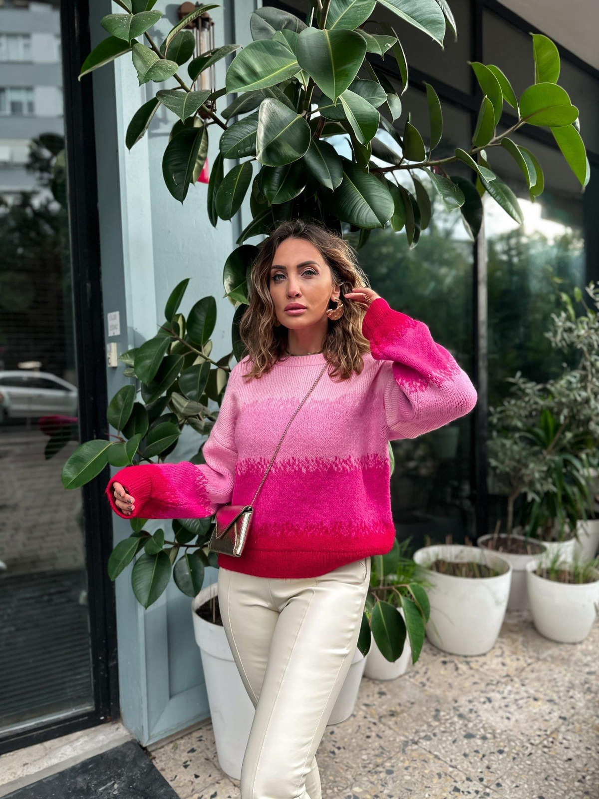 Pembe Geçişli Renkli Kazak