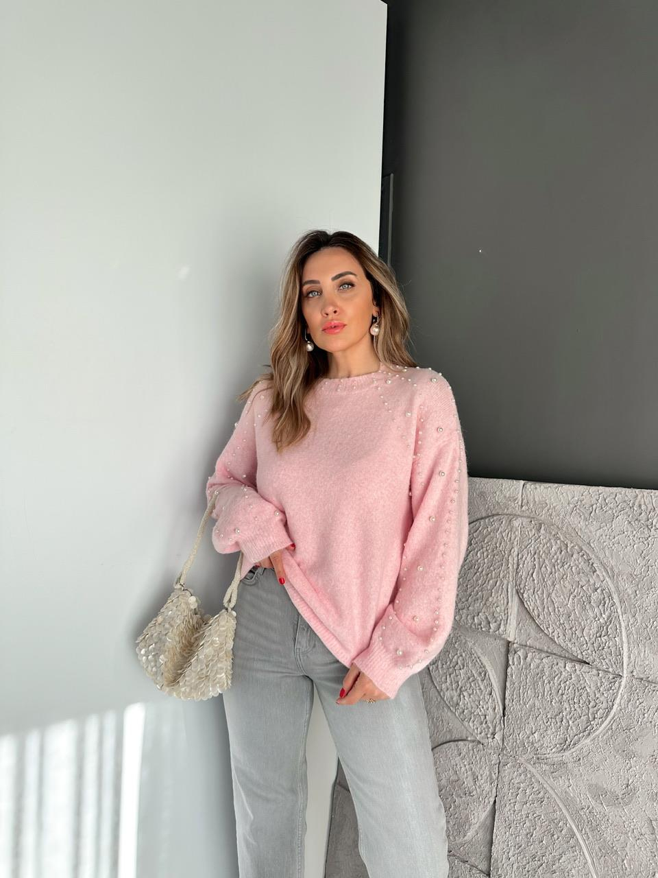 Pembe İncili Yumuşak Dokulu Kazak