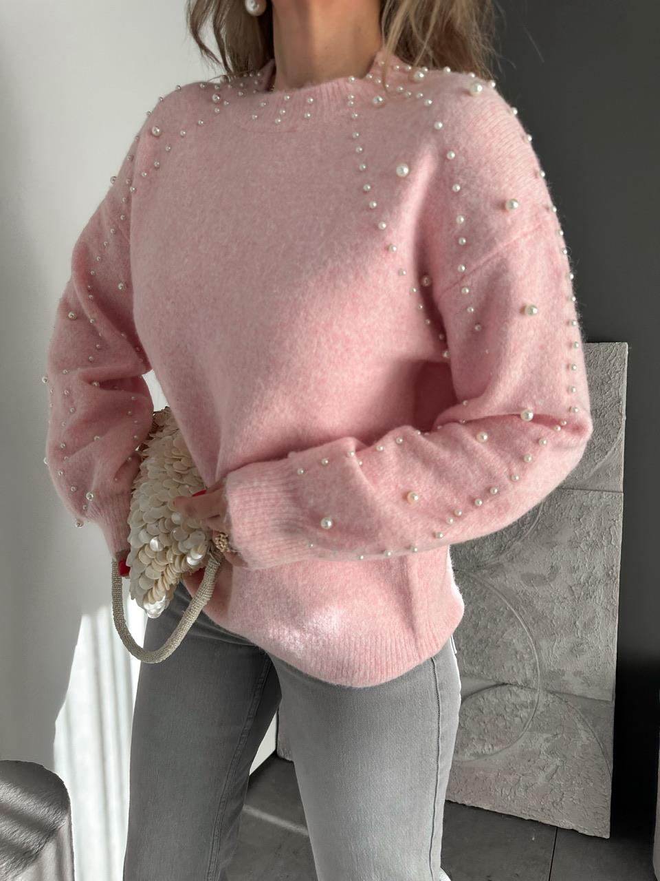 Pembe İncili Yumuşak Dokulu Kazak