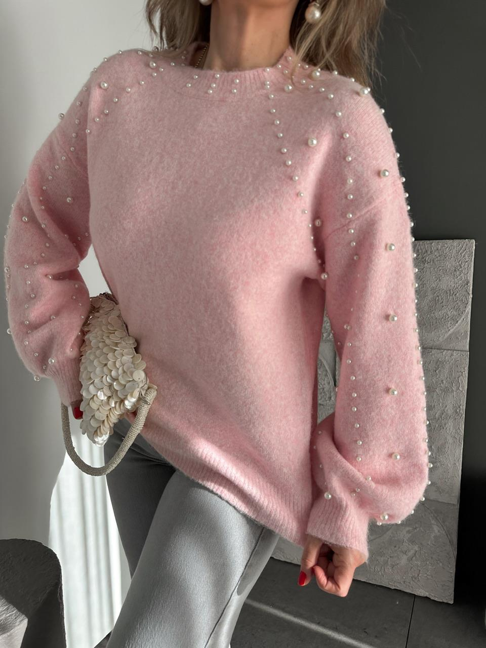 Pembe İncili Yumuşak Dokulu Kazak