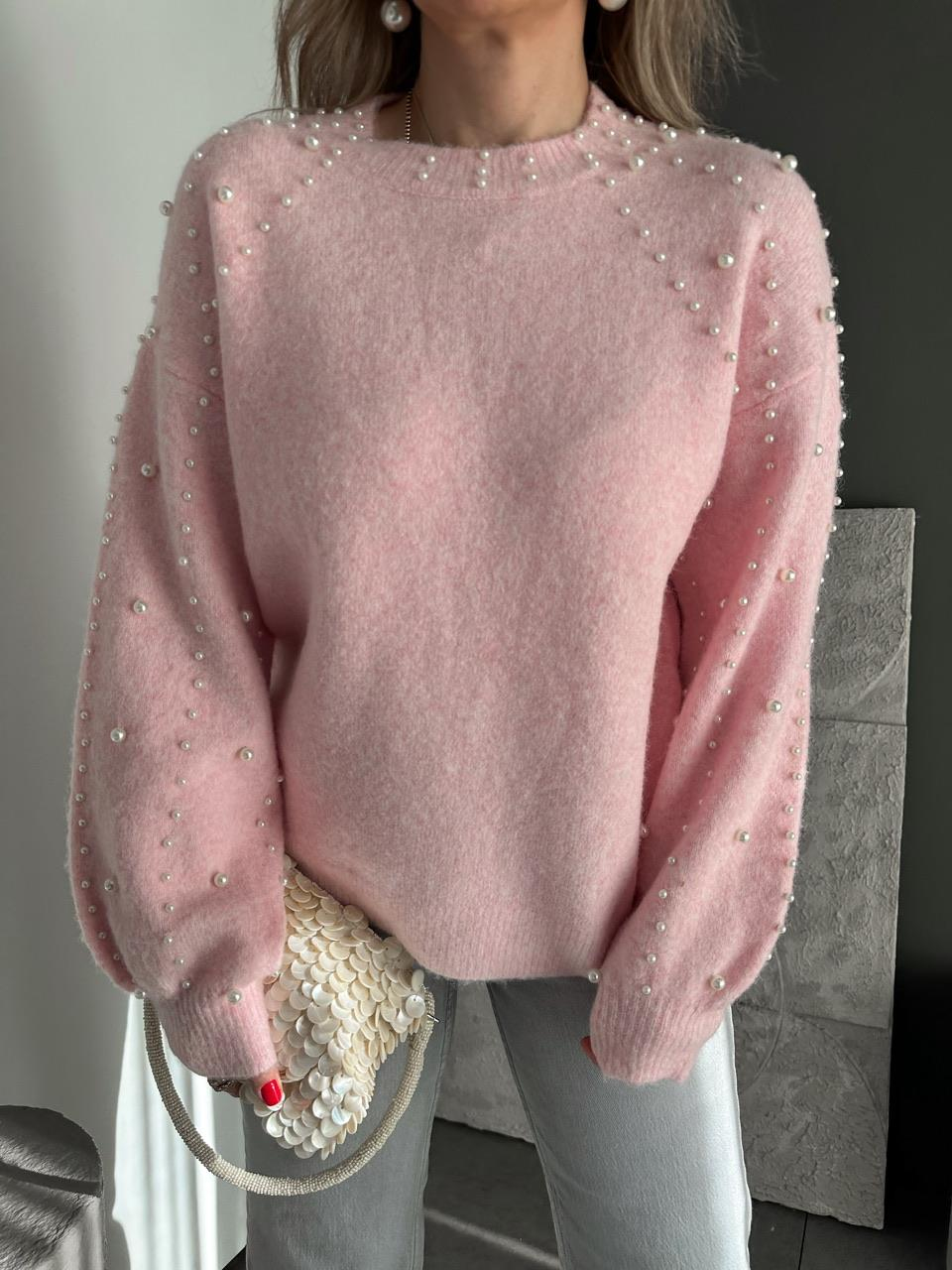 Pembe İncili Yumuşak Dokulu Kazak