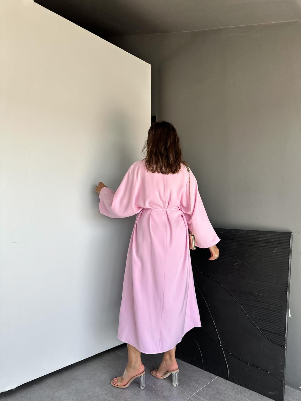 Pembe İpli Yırtmaçlı Fermuarlı Elbise