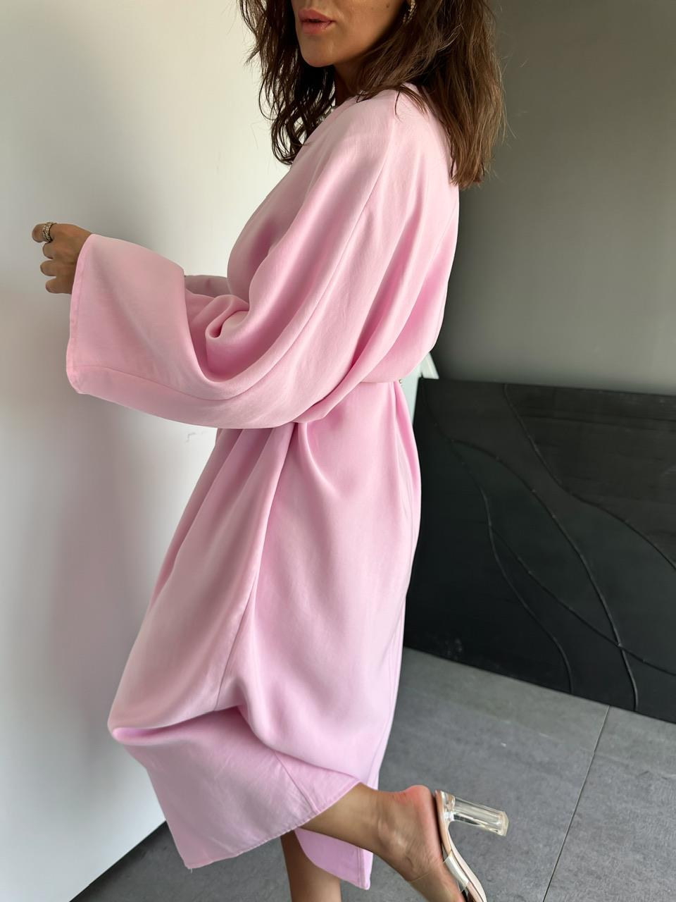 Pembe İpli Yırtmaçlı Fermuarlı Elbise