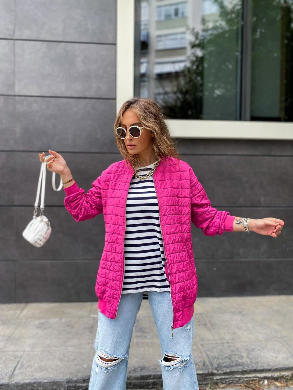 Pembe Kapitone Basic Ceket