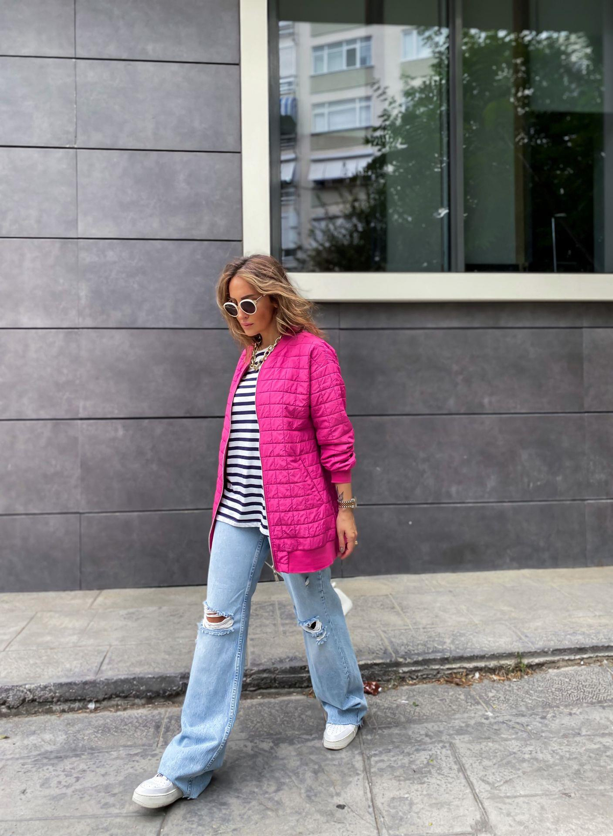 Pembe Kapitone Basic Ceket