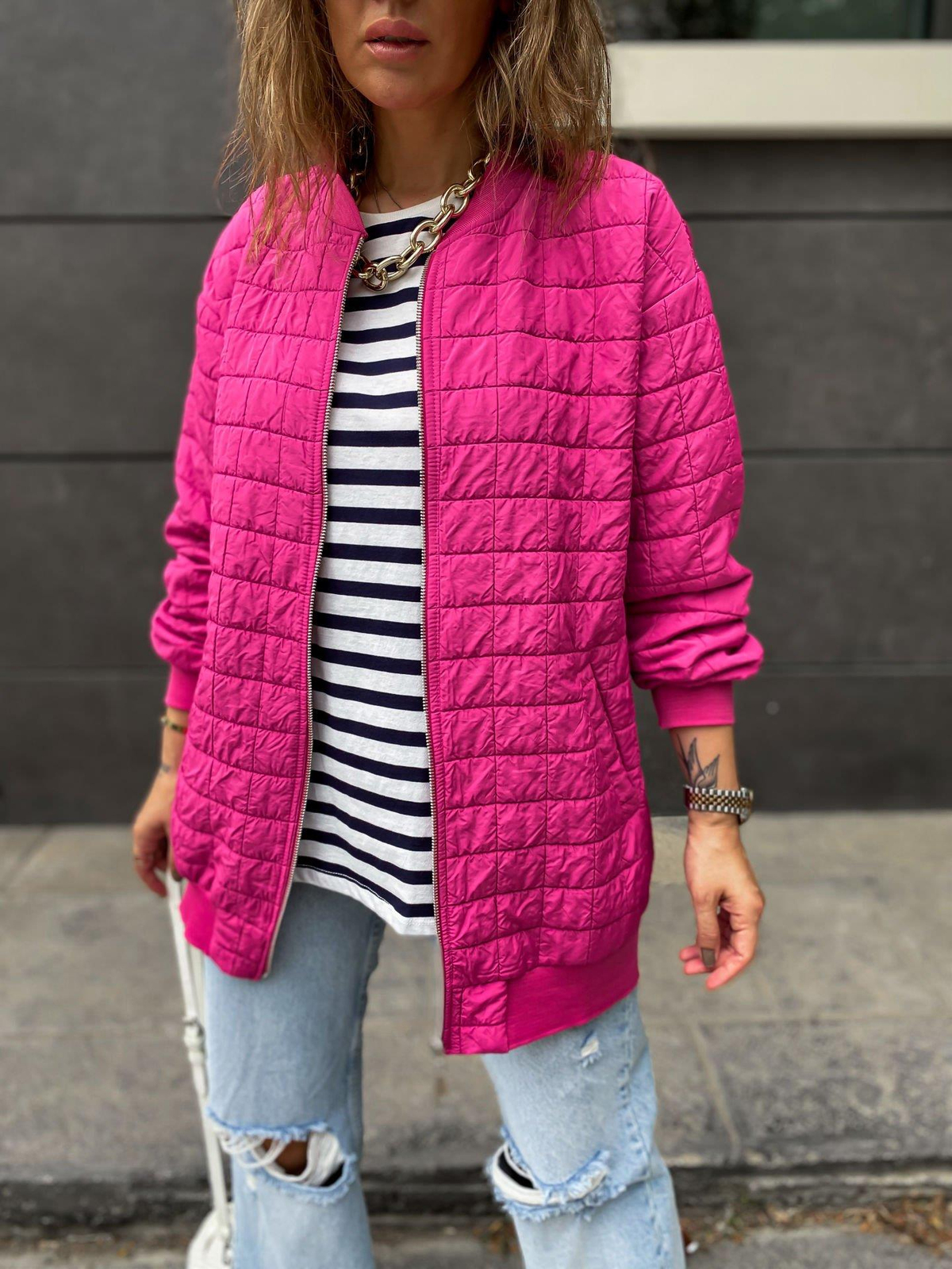 Pembe Kapitone Basic Ceket