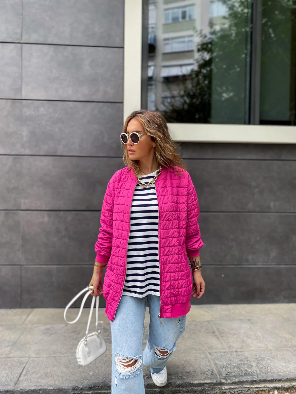 Pembe Kapitone Basic Ceket