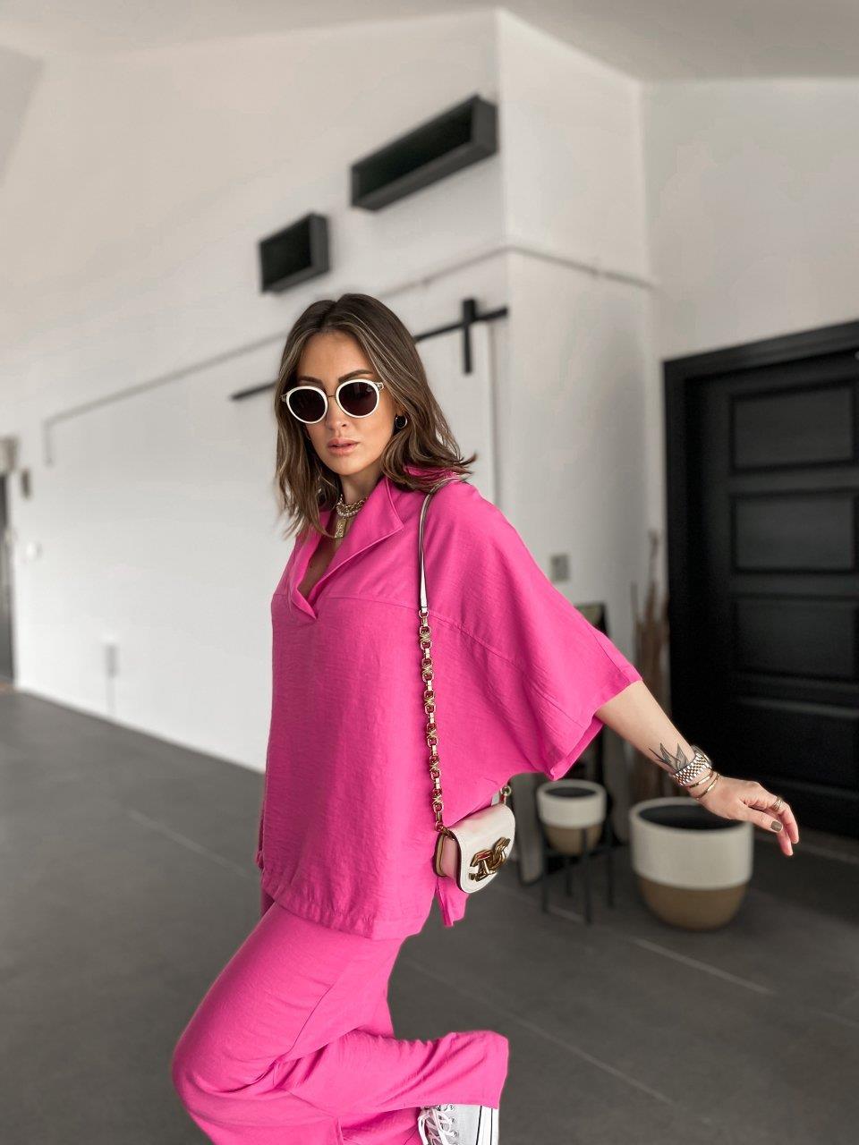 Pembe Keten Paçası Yırtmaçlı Takım