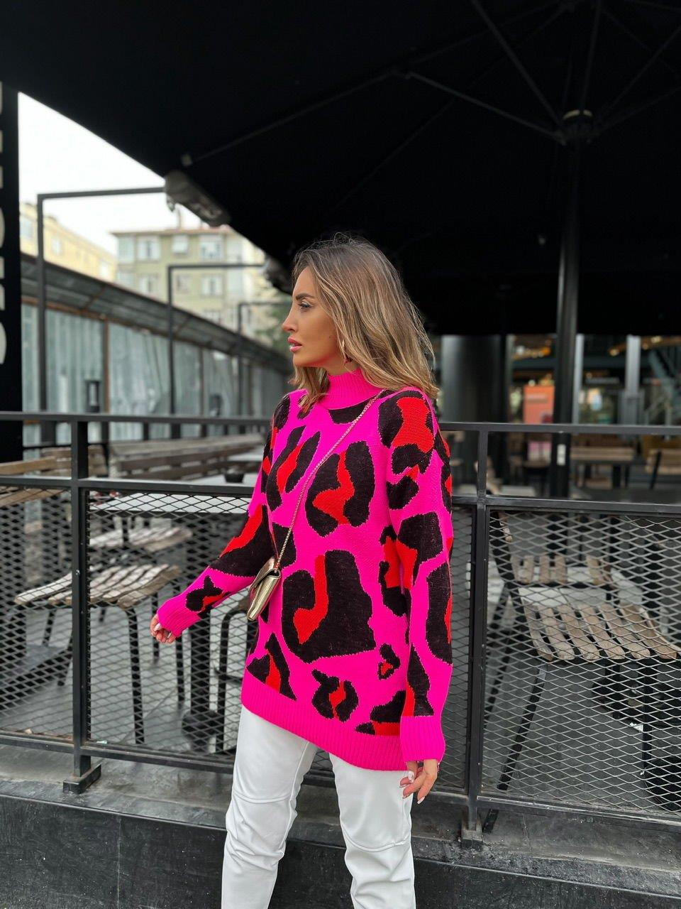 Pembe Kırmızı Leopar Kazak