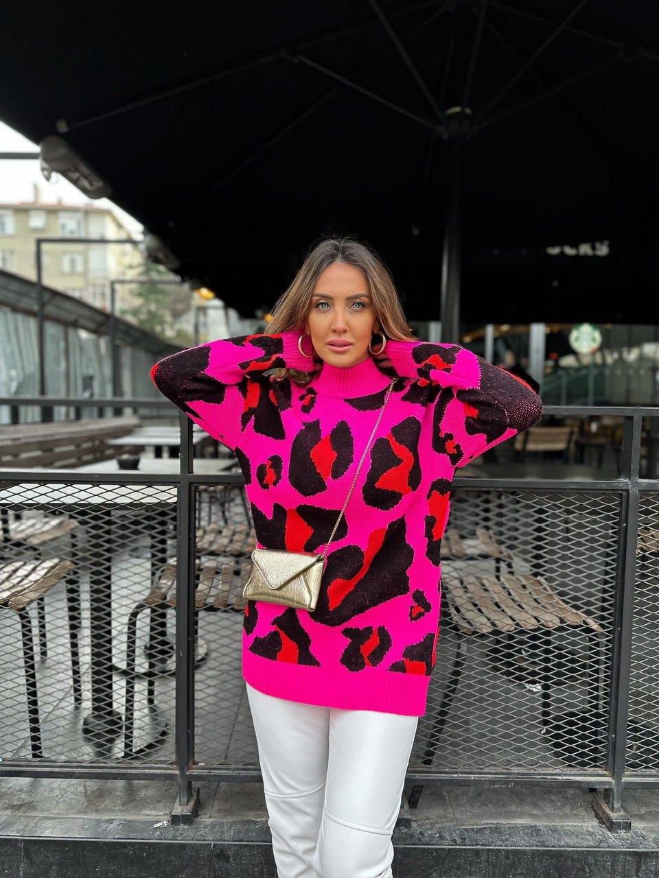 Pembe Kırmızı Leopar Kazak