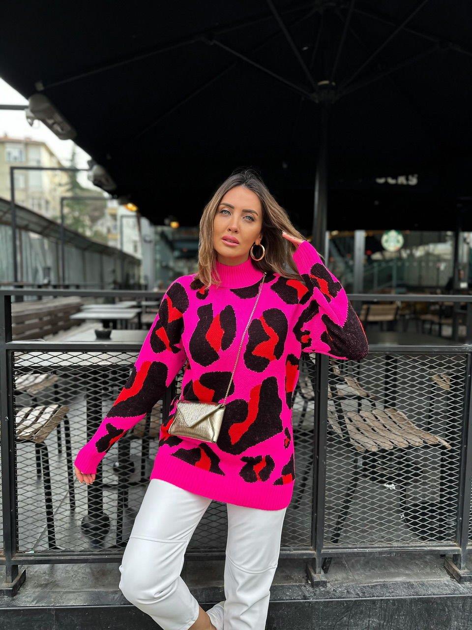 Pembe Kırmızı Leopar Kazak