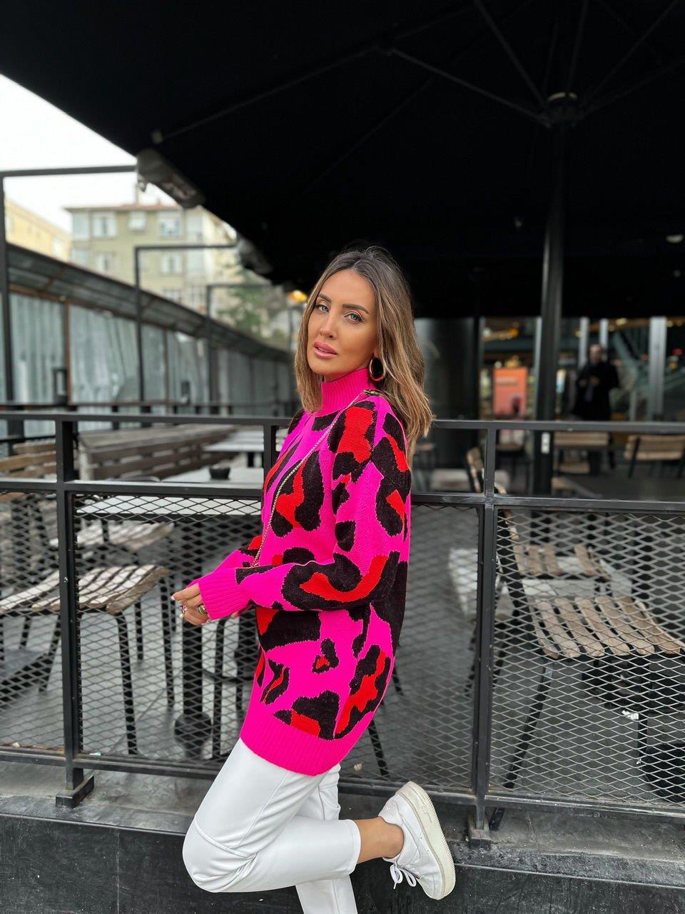 Pembe Kırmızı Leopar Kazak