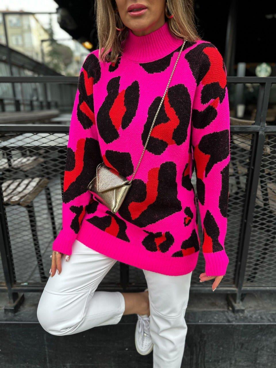 Pembe Kırmızı Leopar Kazak