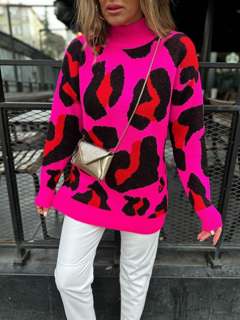 Pembe Kırmızı Leopar Kazak