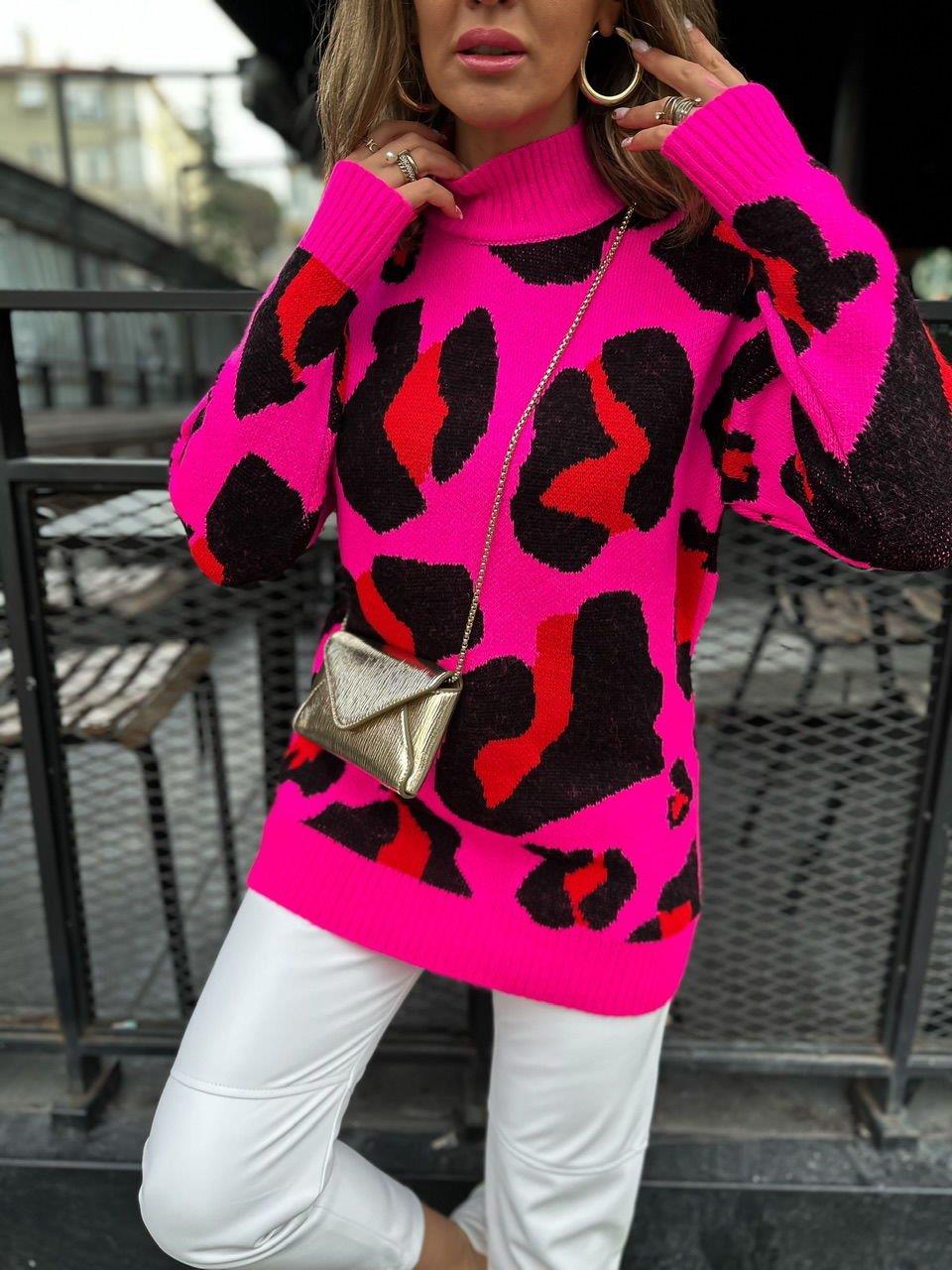 Pembe Kırmızı Leopar Kazak
