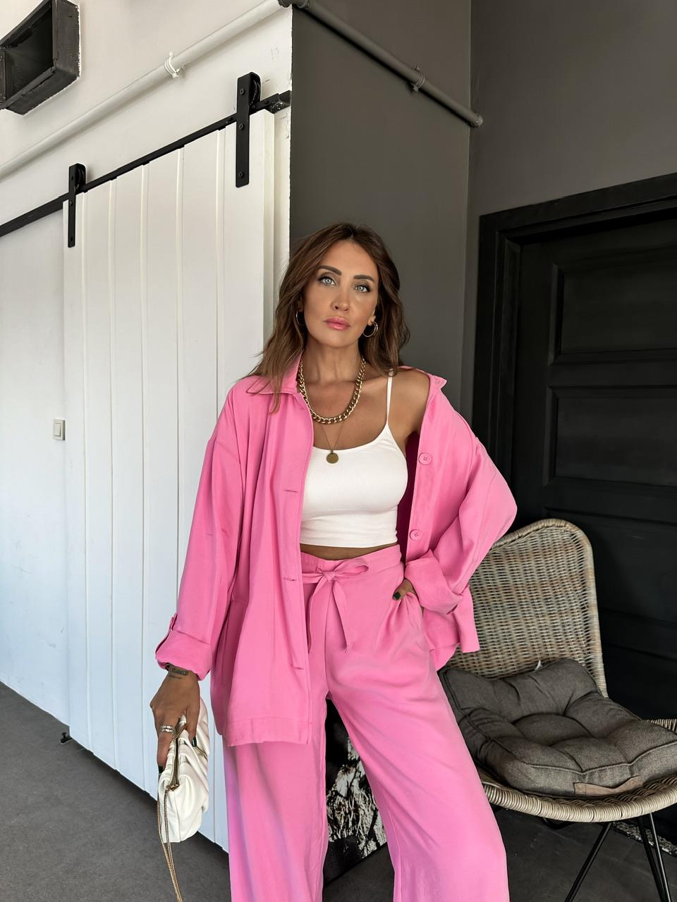 Pembe Manşet Kollu Ceket Pantolon Takım