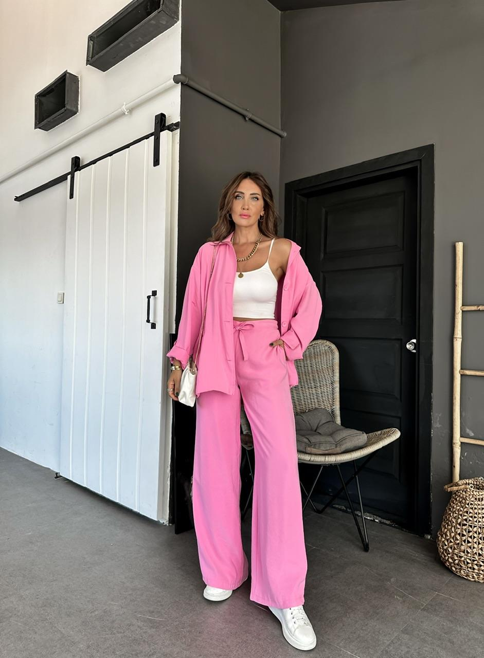 Pembe Manşet Kollu Ceket Pantolon Takım