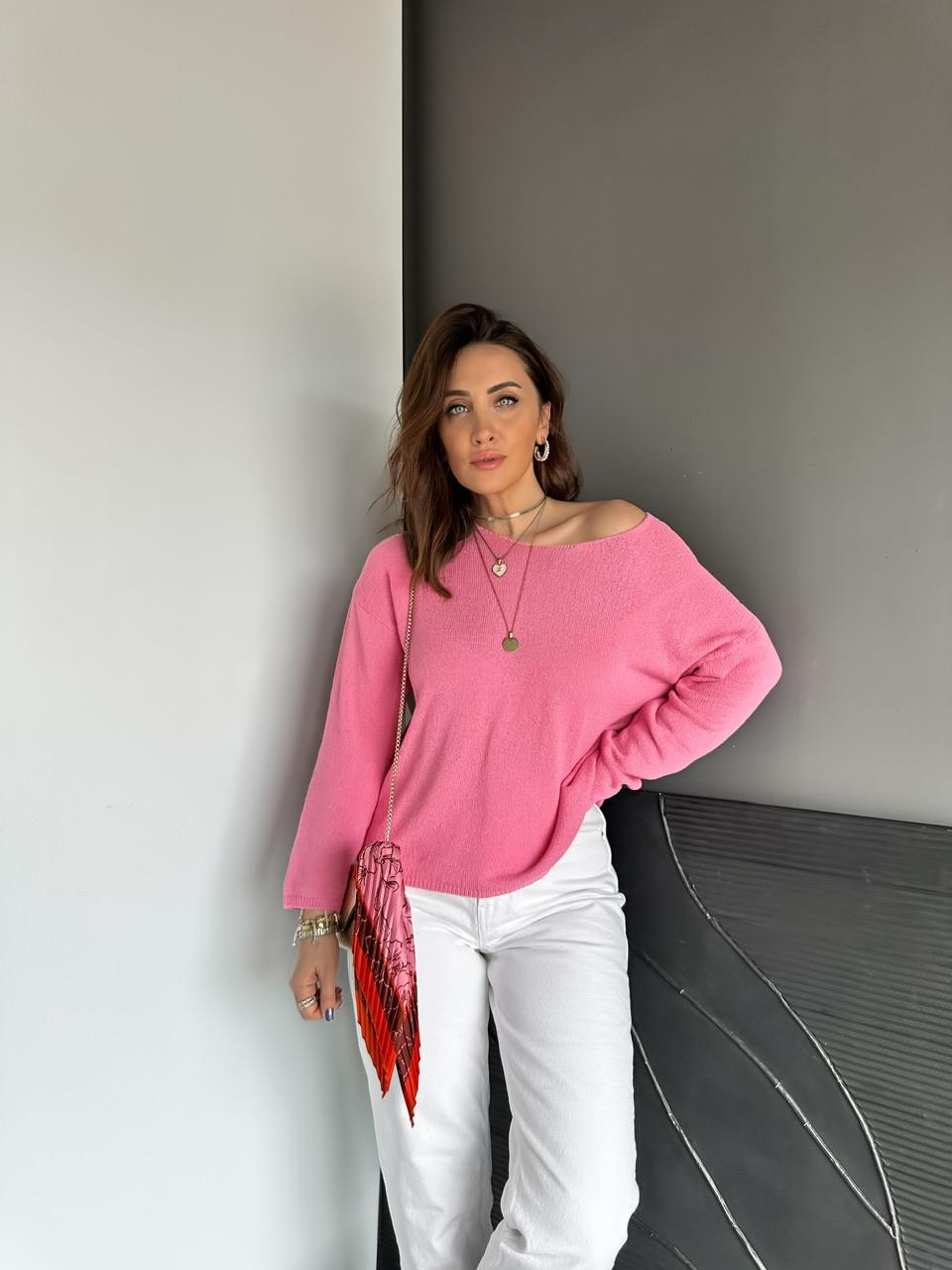 Pembe Merserise Dökümlü Basic Kazak