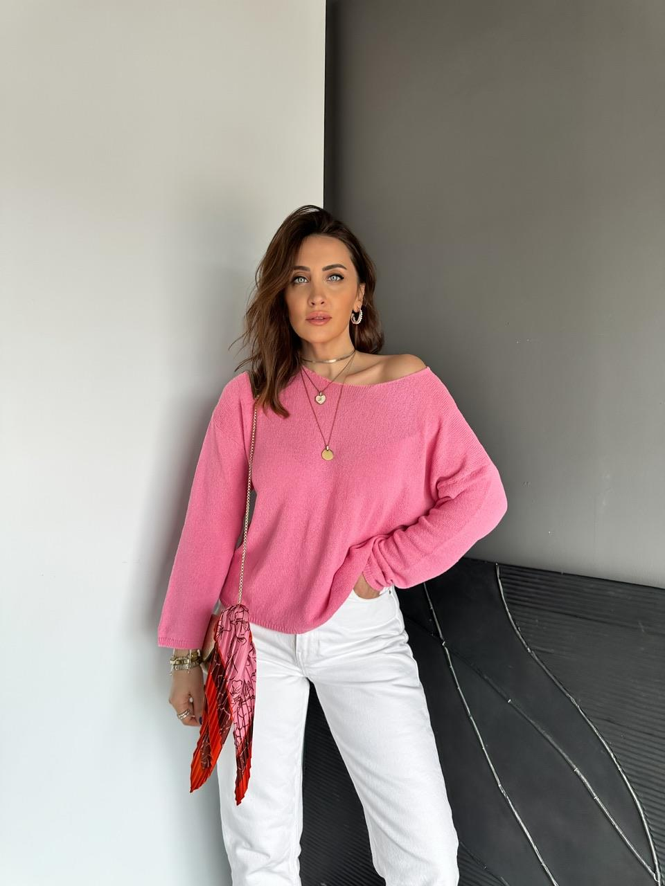 Pembe Merserise Dökümlü Basic Kazak