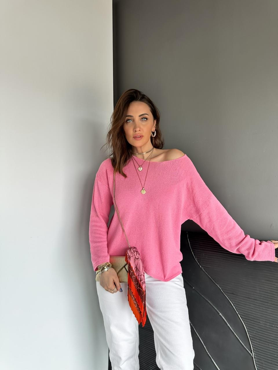 Pembe Merserise Dökümlü Basic Kazak