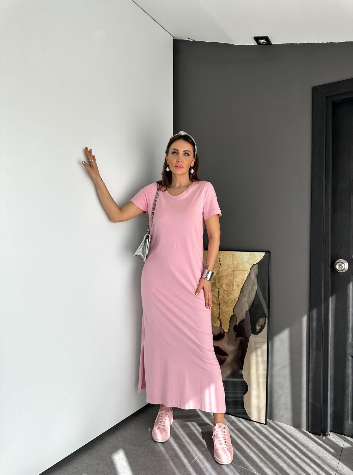 Pembe Organic Cotton Yırtmaçlı Elbise
