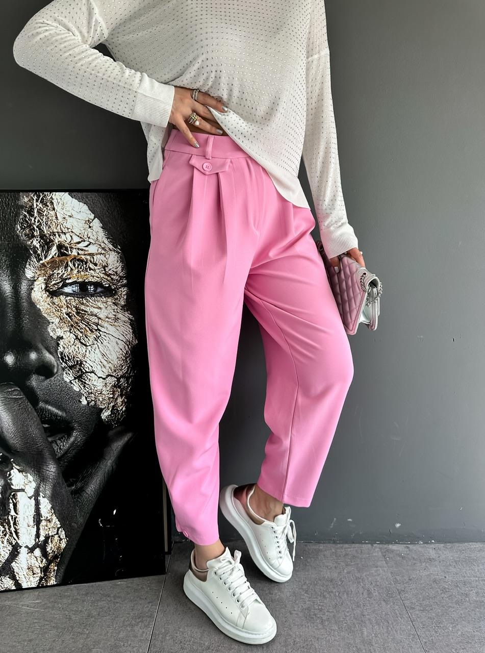 Pembe Paçası Düğmeli Bol Pantolon