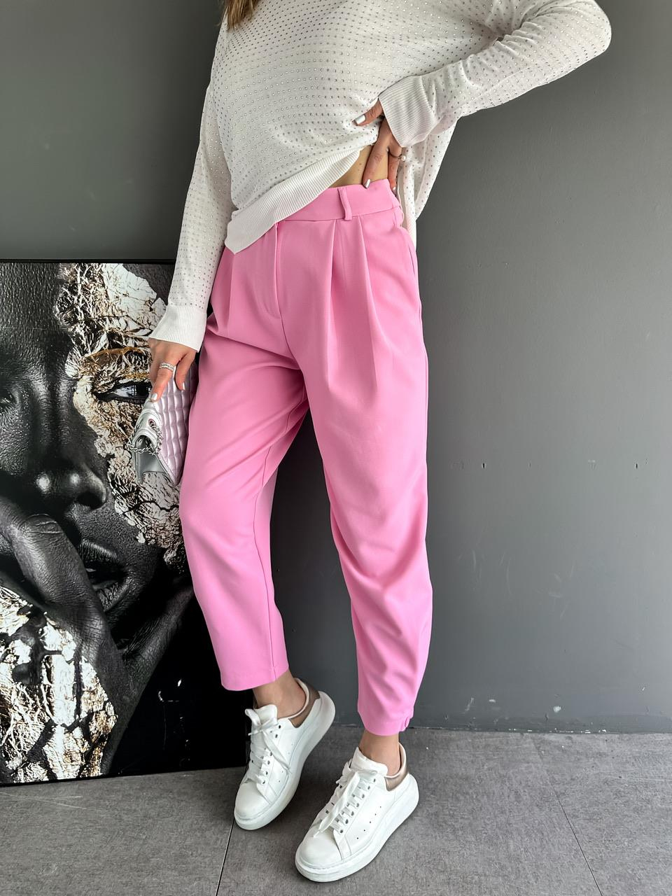 Pembe Paçası Düğmeli Bol Pantolon