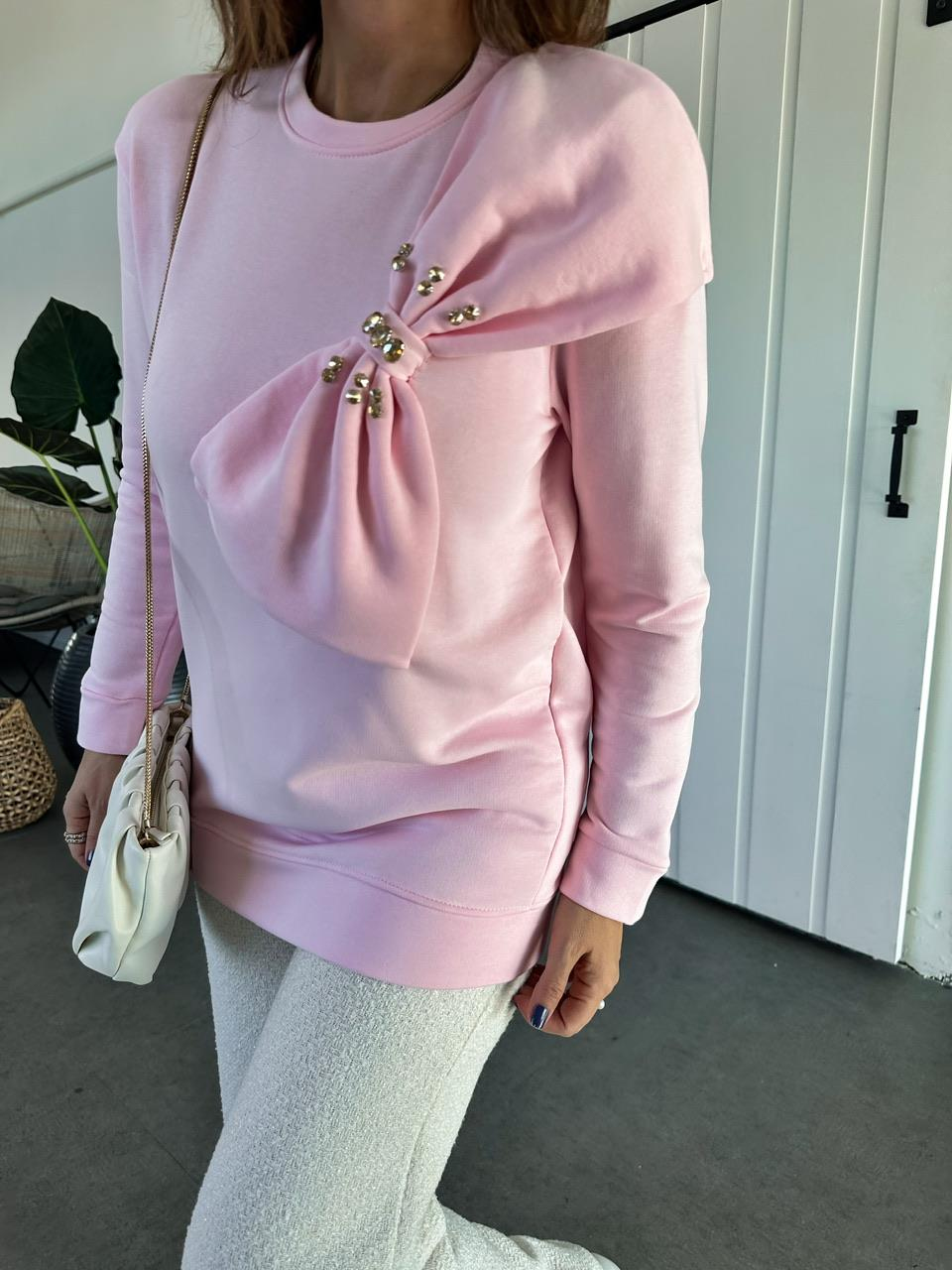 Pembe Papyon Aksesuarlı Sweatshirt