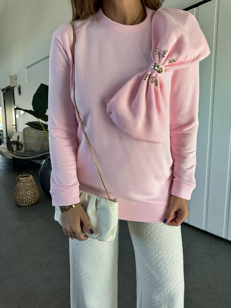 Pembe Papyon Aksesuarlı Sweatshirt
